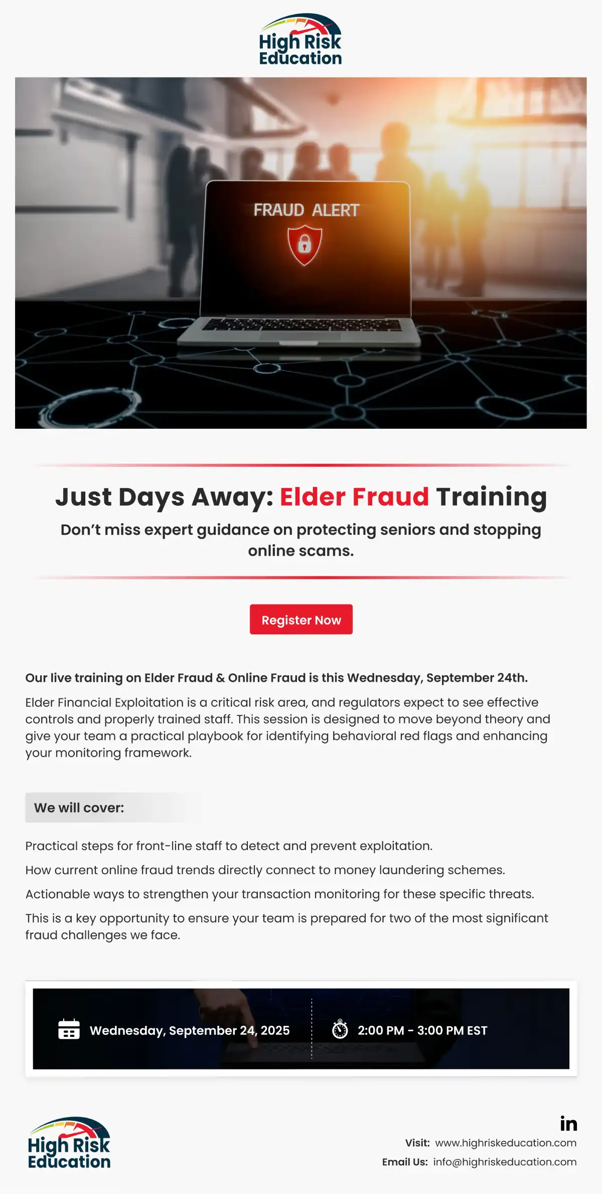 High Risk Education Reminder Email (Elder Fraud) Email Template Design High Risk Education Reminder Email (Elder Fraud) Email Template Design