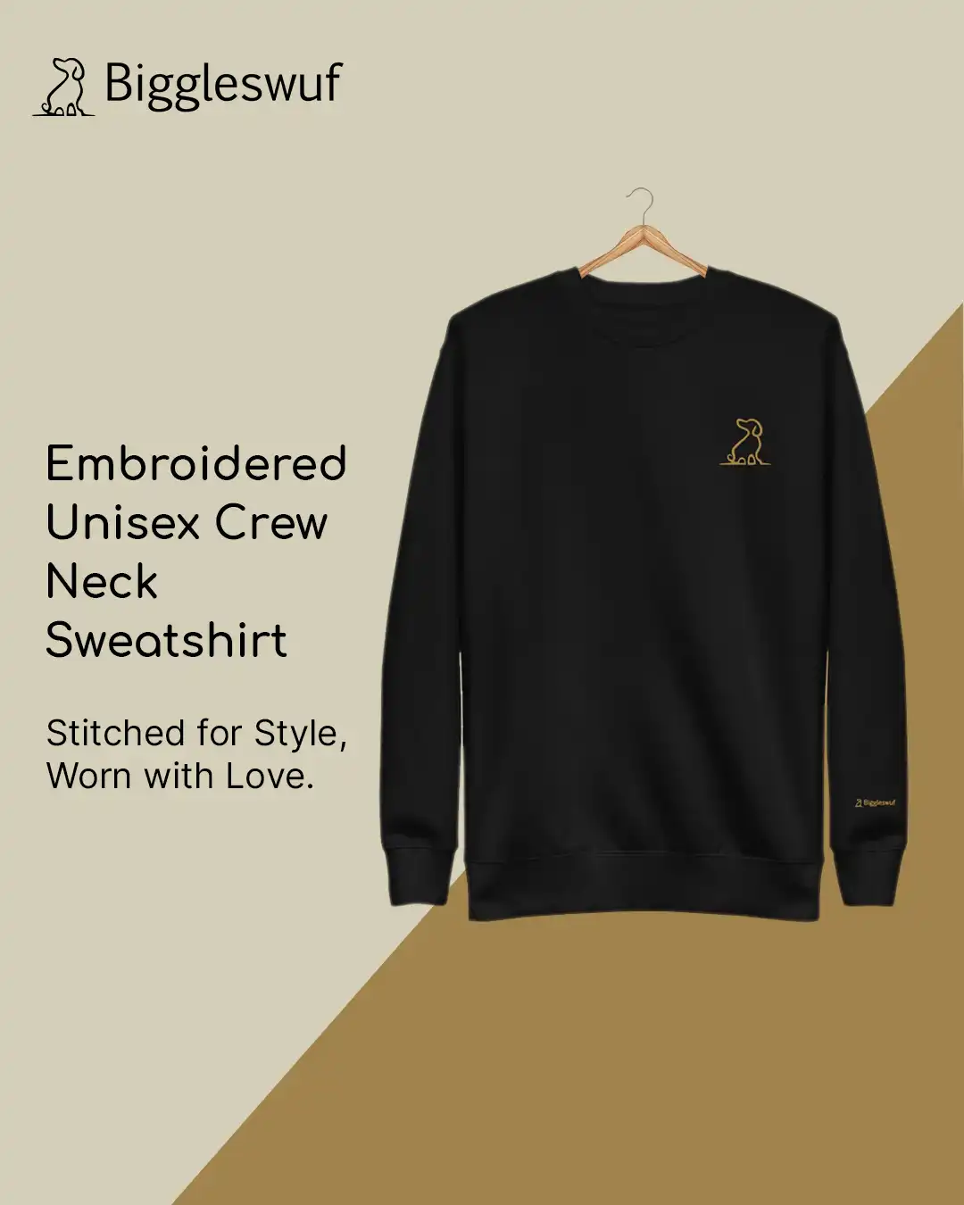 Biggleswuf Embroidered Sweatshirt Social Media Post Biggleswuf Embroidered Unisex Crew Neck Sweatshirt Product Social Media Post Design