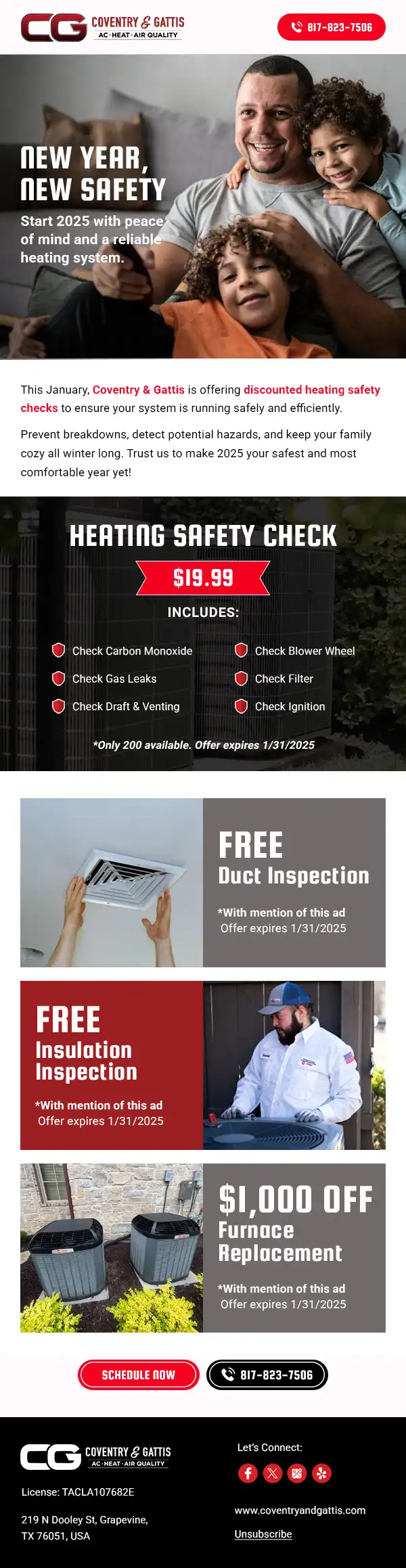 Coventry and Gattis AC Heat Air Quality New Year Heating Safety Check Email Marketing Design Coventry and Gattis AC Heat Air Quality New Year Heating Safety Check Email Marketing Design
