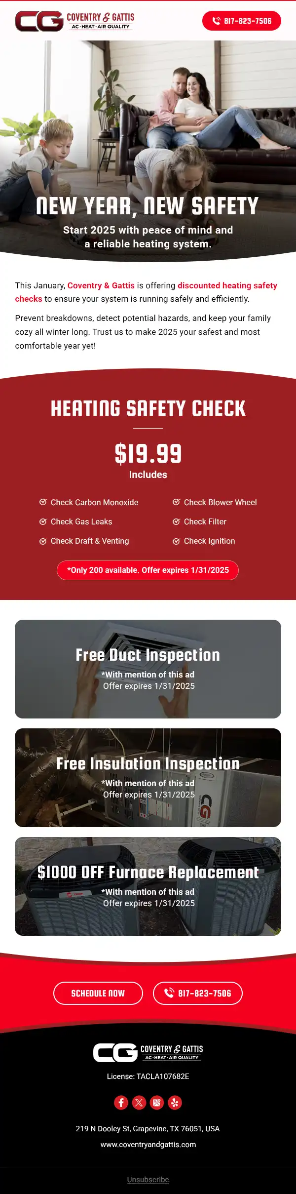 Coventry and Gattis AC Heat Air Quality New Year Heating Safety Check Email Marketing Design Coventry and Gattis AC Heat Air Quality New Year Heating Safety Check Email Marketing Design