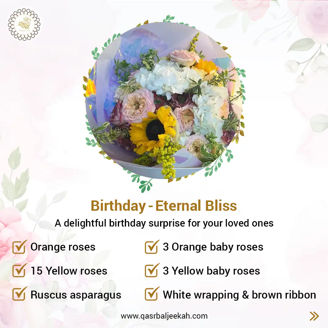 Qasr Baljeekah Flower Bouquet Social Media Post Qasr Baljeekah Birthday Eternal Bliss Flower Bouquet Social Media Post Design